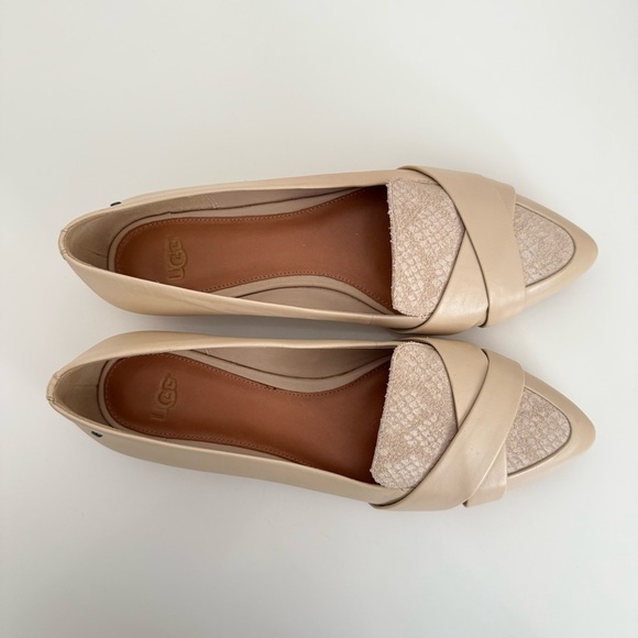 UGG Womens Leather Flats Beige Pointed Toe Loafers Snakeskin Detail Size 8 Work - Picture 4 of 7